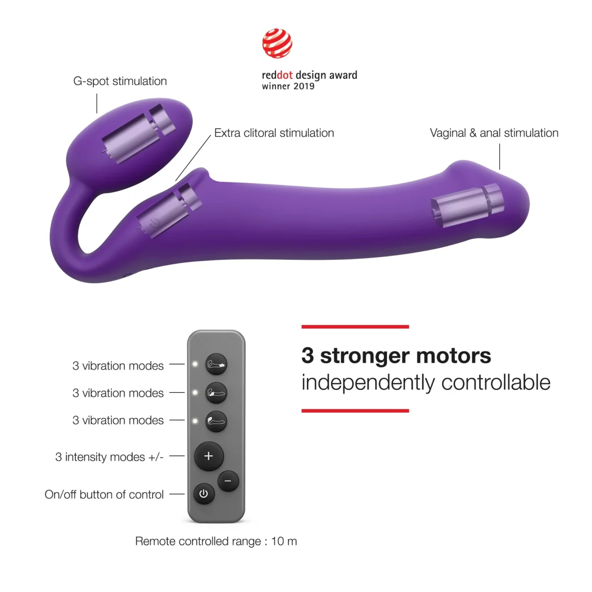 VIBRATING BENDABLE STRAP-ON - M - PURPLE - Image 3