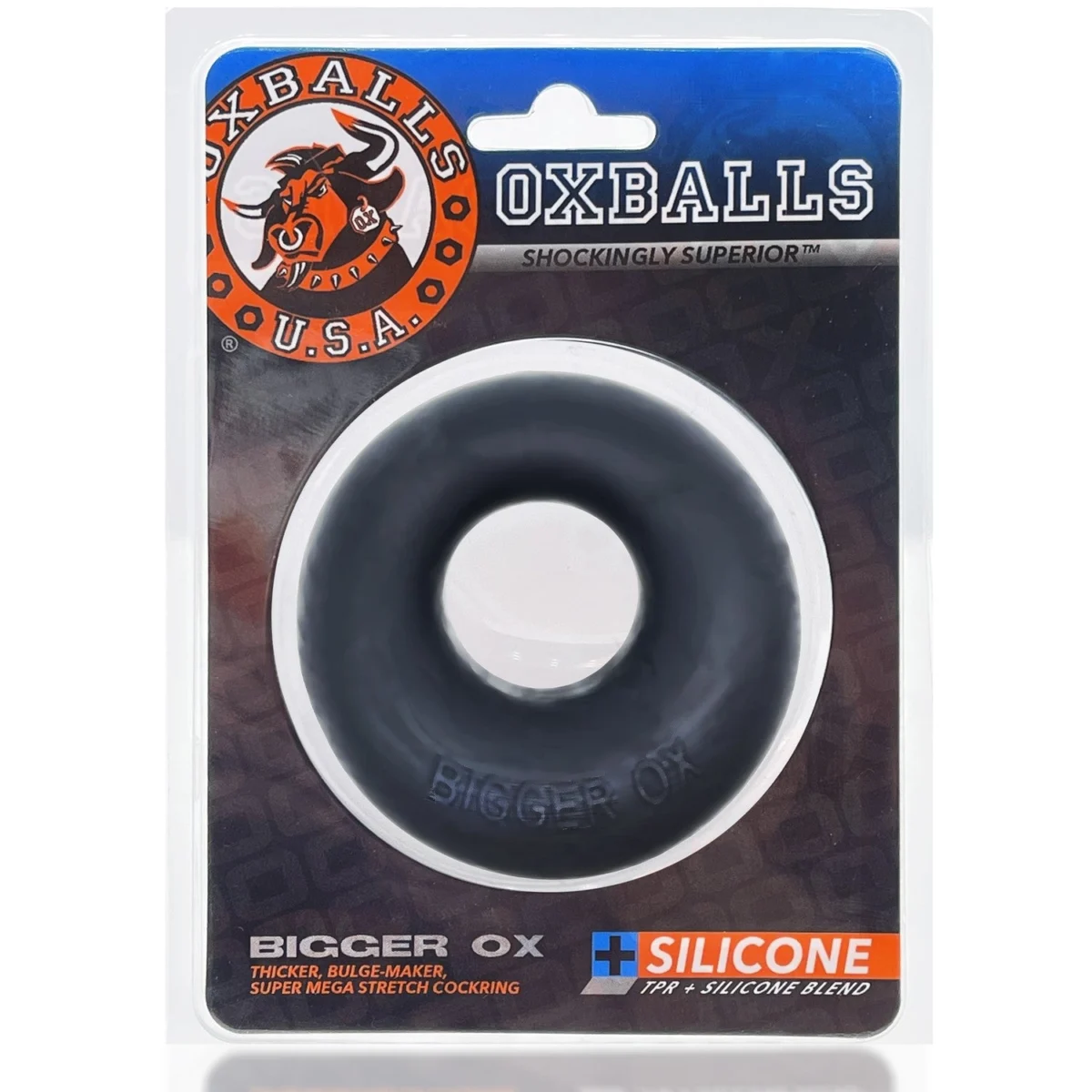 BIGGER OX, thicker bulge maker super mega-stretch cockring - BLACK ICE – Image 2