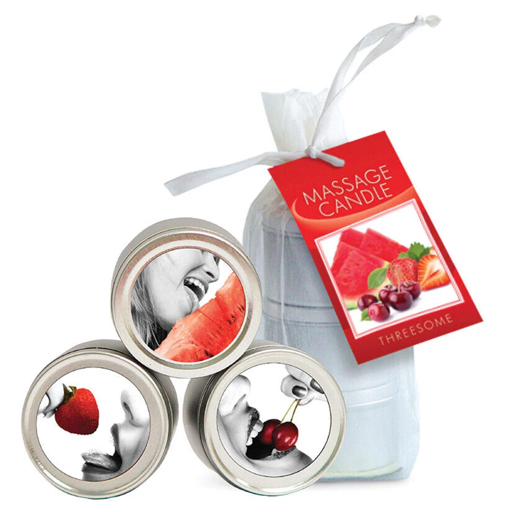 Threesome Edible Massage Candle Gift Set in Fruit Mix
