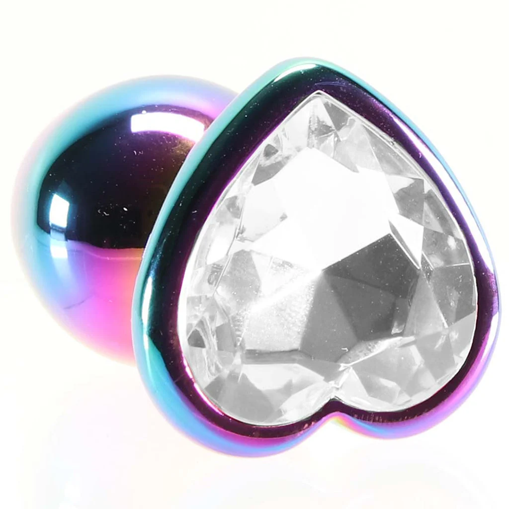 Small Aluminum Plug with Clear Heart Gem in Multicolor - Image 5
