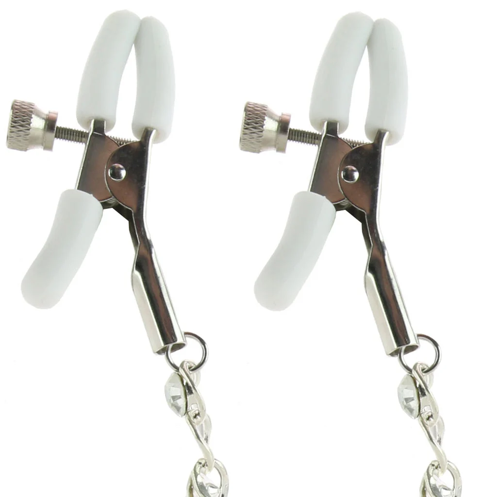 nipple play Crystal Chain Nipple Clamps in White - Image 5