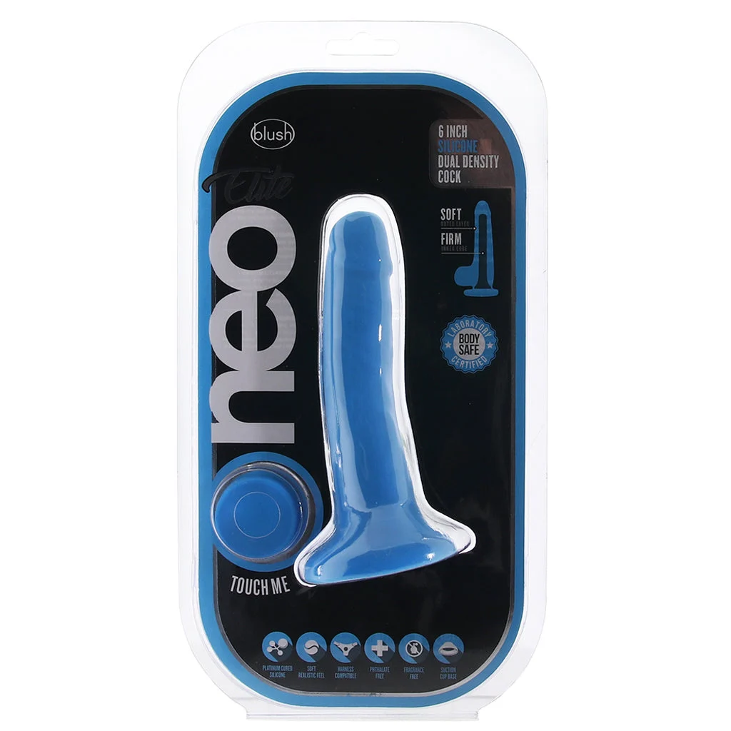 Neo Elite 6 Inch Silicone Dual Density Cock in Blue – Image 6