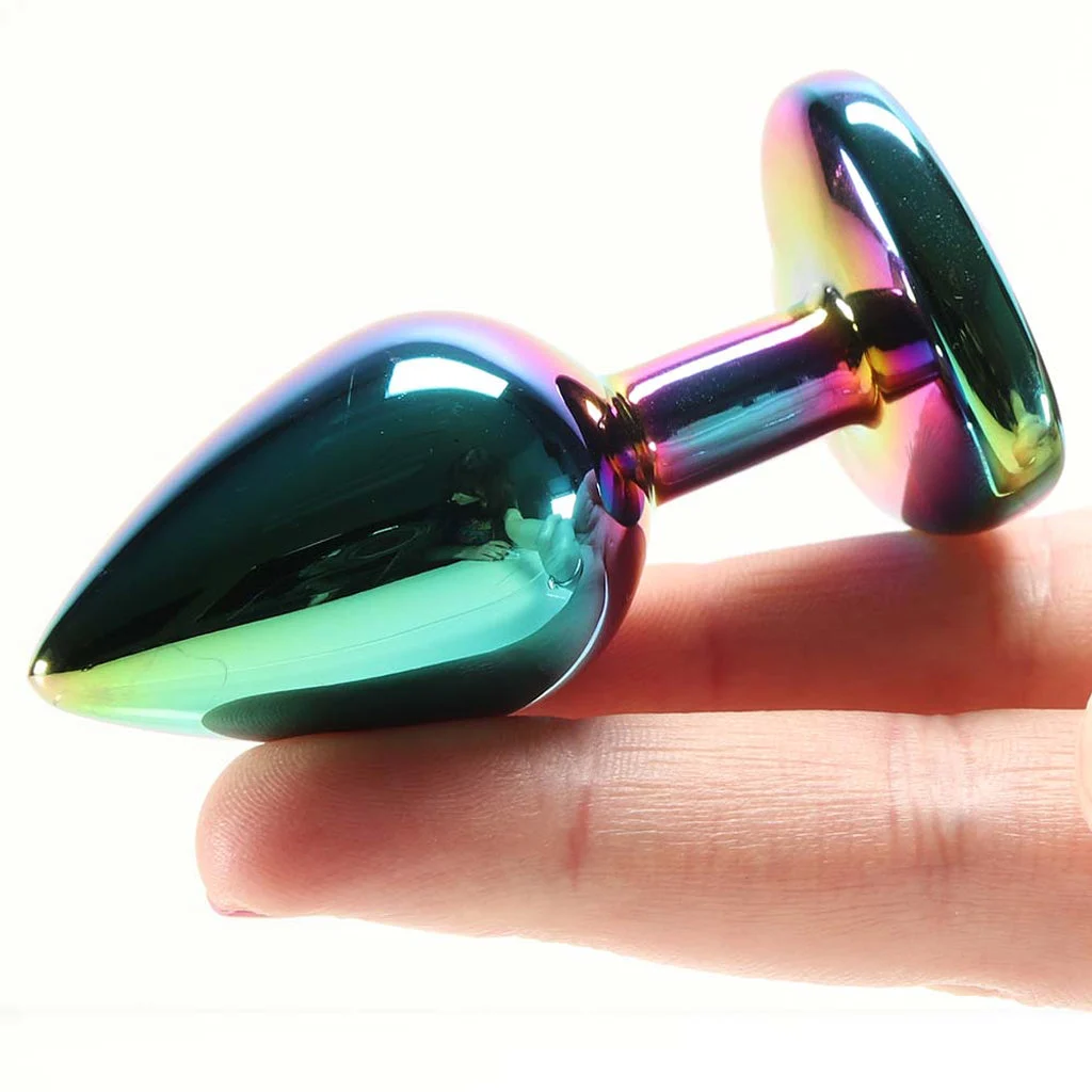 Small Aluminum Plug with Clear Heart Gem in Multicolor - Image 4