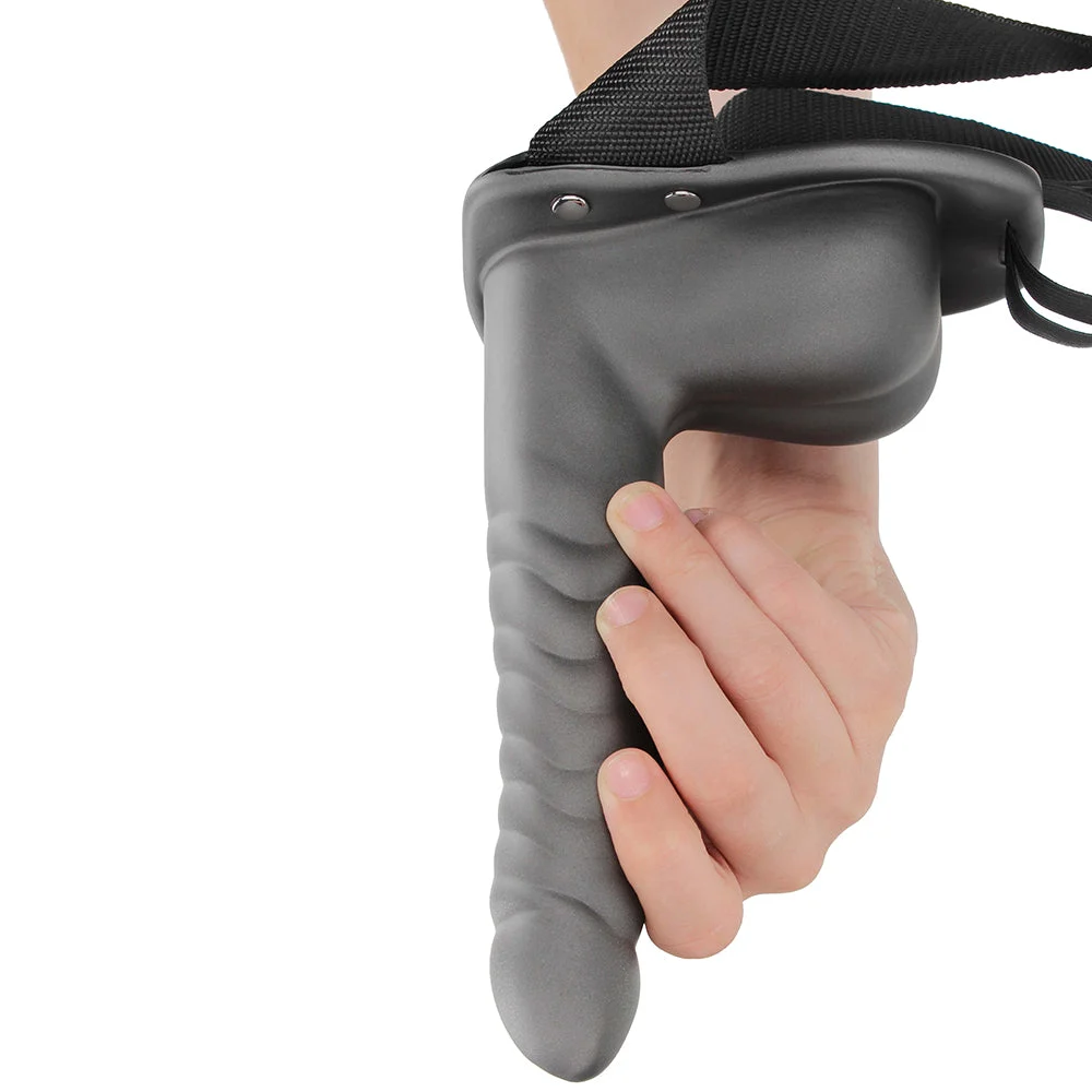 Ouch! Ribbed 8 Inch Hollow Ballsy Strap-On in Gunmetal - Image 4